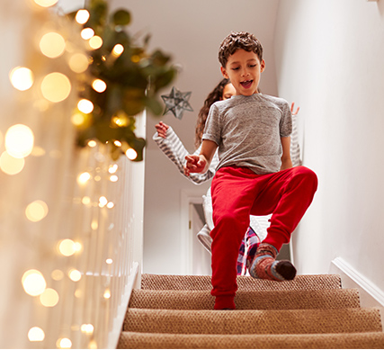 children running down the stairs