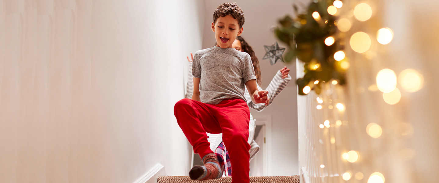 children running down the stairs