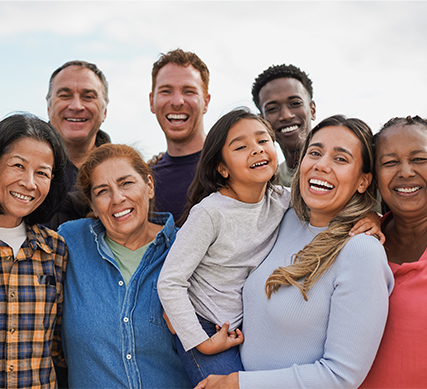 Middle aged group of friends smiling