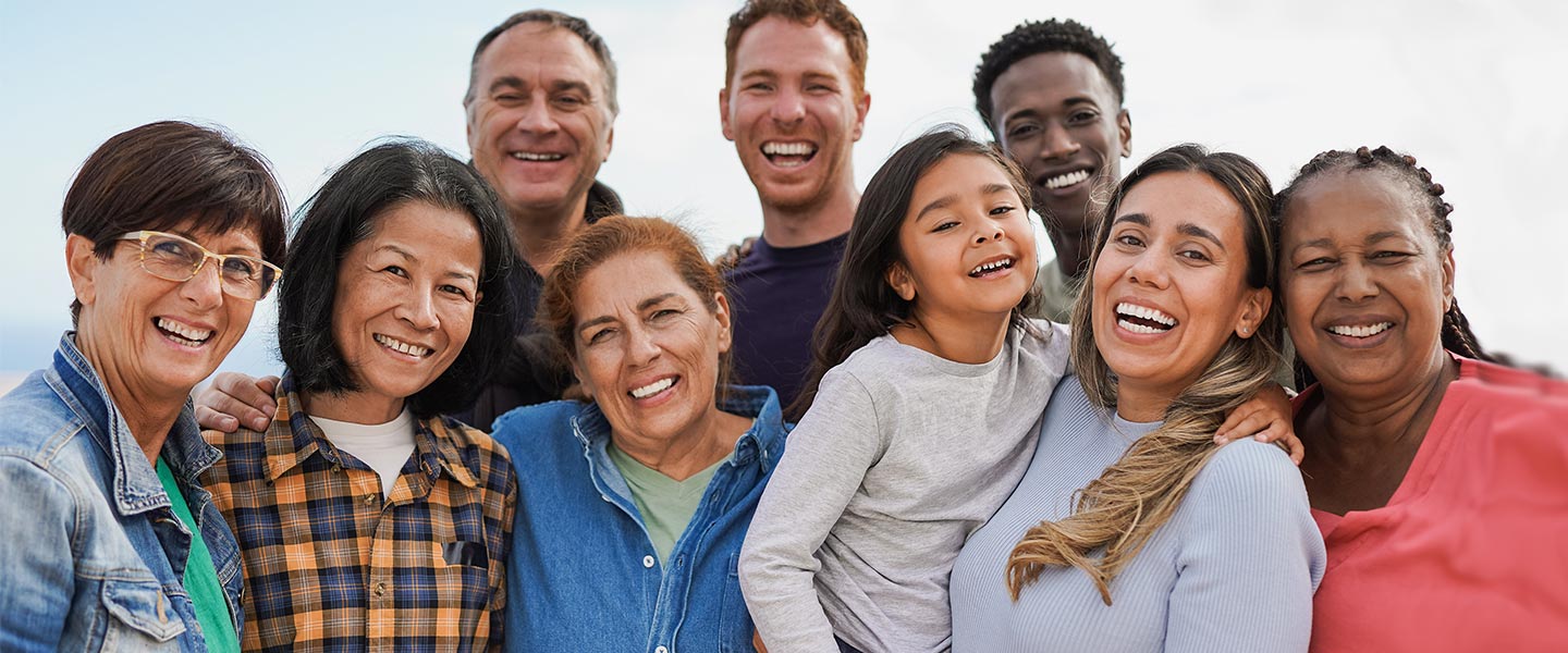 Middle aged group of friends smiling